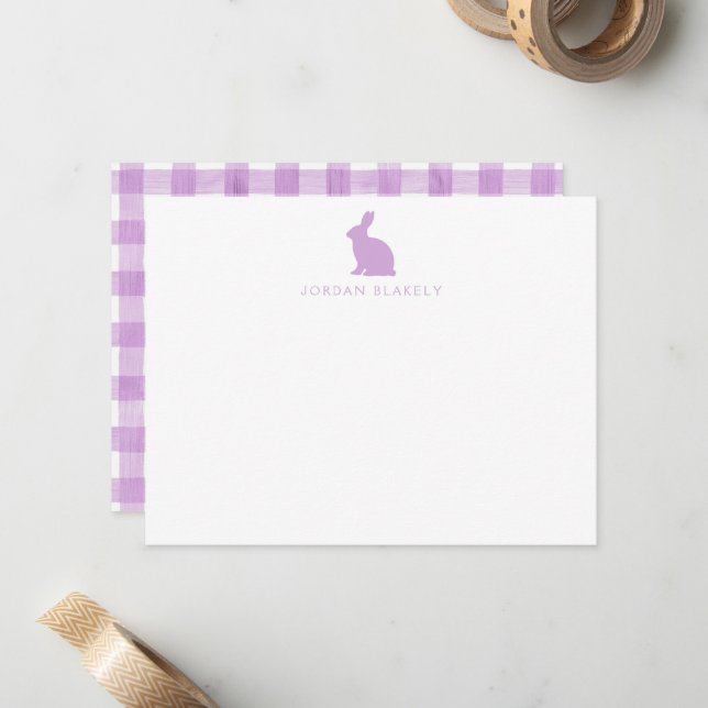 Cartão de Nota de Bebê, Xadrez Roxo Coelho Plano (Frente/Verso In Situ)