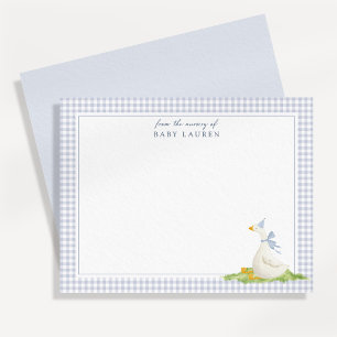 Cartão de Nota de Berçário Blue Gingham Silly Goos
