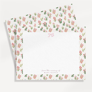 Cartão de Nota de Berçário Floral Rosa