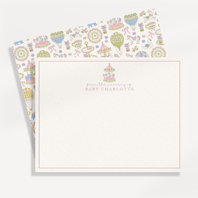 Cartão de Nota de Berçário Pastel Carousel (Criador carregado)