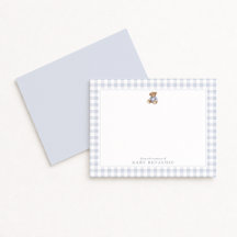 Cartão de Nota de Berçário Preppy Teddy Bear Azul