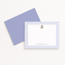 Cartão de Nota de Berçário Preppy Teddy Bear Blue