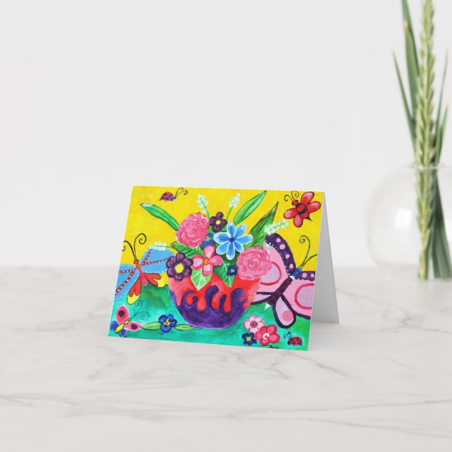 Cartão de Nota de Borboletas e Ladybugs (Frente)