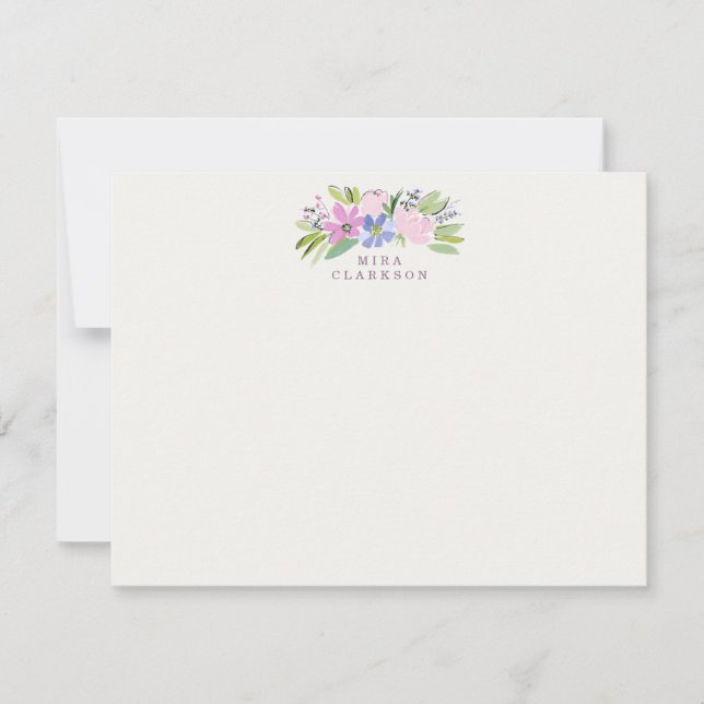 Cartão de Nota de Buquê Floral Pastel (Frente)