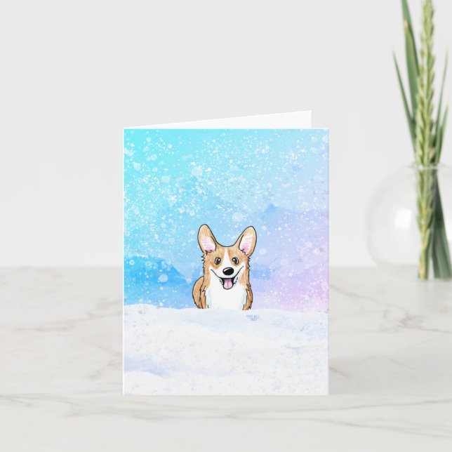 Cartão de Nota de Cão Snowy Corgi (Frente)