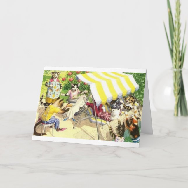 Cartão de Nota de Caos de Piscina de Gato de Vinta (Frente)