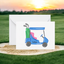Cartão de Nota de Carrinho de Golfe Azul Personali