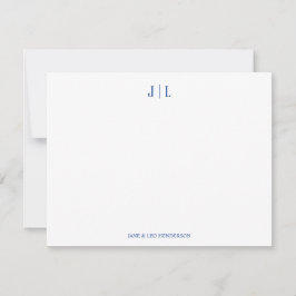 Cartão de Nota de Casamento Azul Clássico com Mono