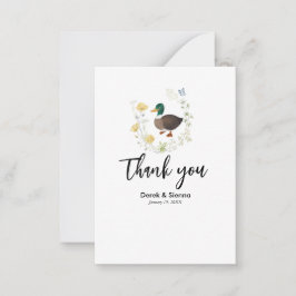 Cartão de Nota de Casamento do Pato-real com Flor