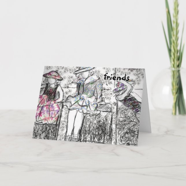 Cartão de Nota de Colagem de Desenho de Carvões Am (Frente)