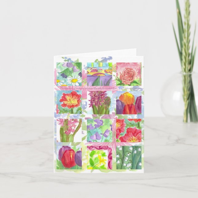 Cartão de Nota de Colagem de Flor Red Summer (Frente)