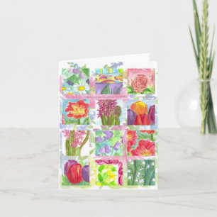 Cartão de Nota de Colagem de Flor Red Summer