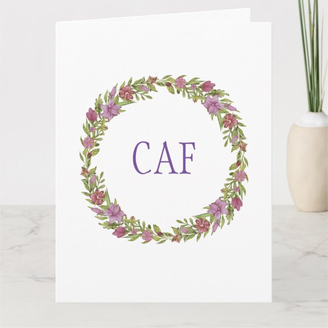 Cartão de Nota de Coroa Floral Monograma (Frente)