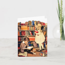 Cartão de Nota de Crianças Antigas Lendo Livros da