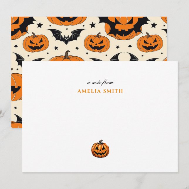 Cartão de Nota de Festa de Halloween de Abóbora de (Frente/Verso)