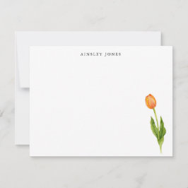 Cartão de nota de flor de tulipa laranja aquarela 