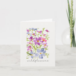 Cartão de Nota de Flor Silvestre Rosa em Aquarela