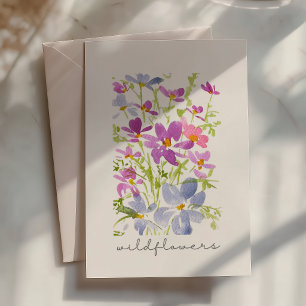 Cartão de Nota de Flor Silvestre Rosa em Aquarela 