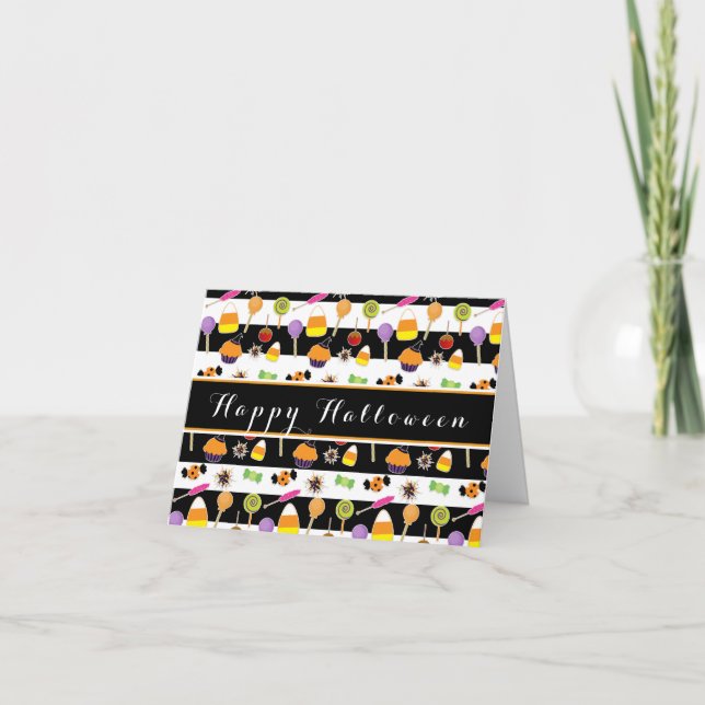 Cartão de Nota de Folha e Doces de Halloween (Frente)