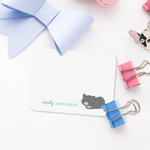 Cartão de Nota de Gato Cinza Fofo Personalizado