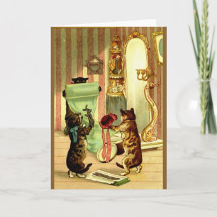 Cartão de Nota de Gato e Gatinho Vintage se Vestin