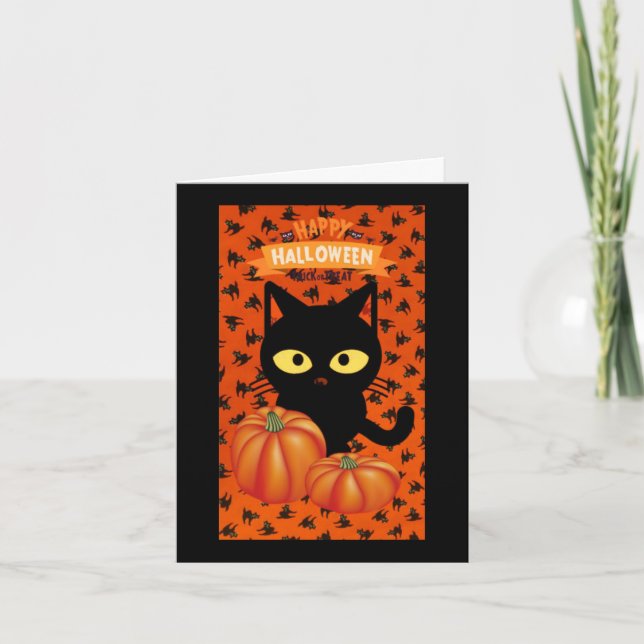 Cartão de Nota de Gato Preto de Halloween Bonito p (Frente)
