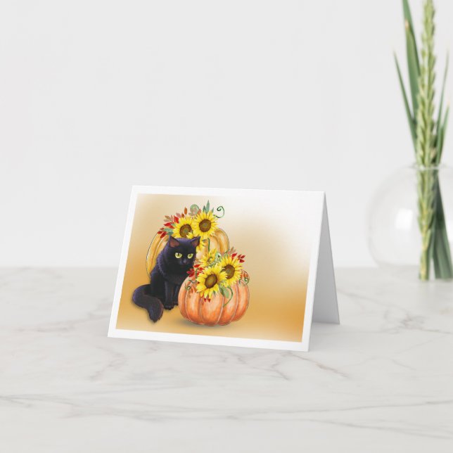 Cartão de Nota de Halloween Preto bonito e Pumpkin (Frente)