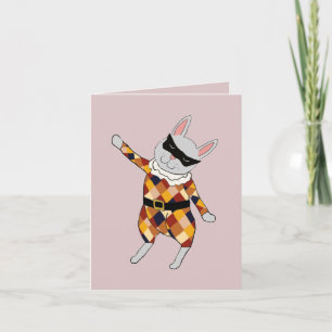 Cartão de Nota de Harlequin Bunny Dançante