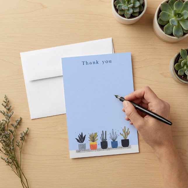 Cartão de nota de Ilustração das Plantas com véu d (Bright potted Plants Illustration note card.)