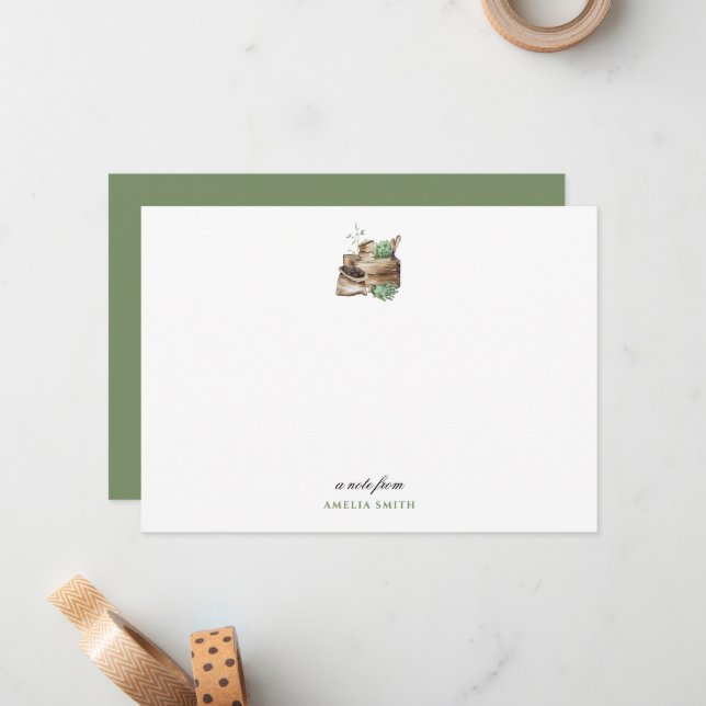Cartão de Nota de Jardim em Aquarela Simples (Frente/Verso In Situ)
