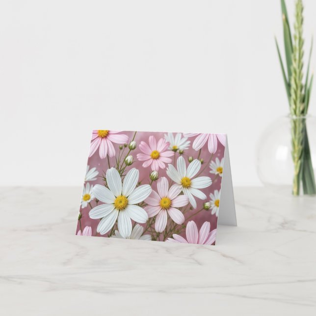 Cartão de Nota de Margaridas Rosa e Branco (Frente)