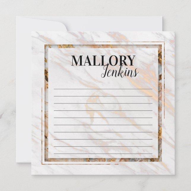 Cartão de Nota de Mármore Rosa Iridescente (Frente)