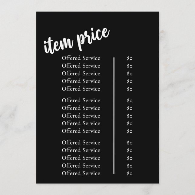 Cartão de Nota de Menu de Preços de Logo de Salão (Frente)