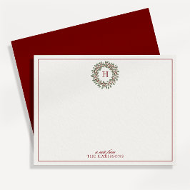 Cartão de Nota de Monograma de Coroa de Natal