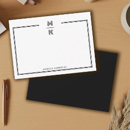 Cartão de Nota de Monograma de Duas Bordas Preto M