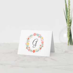 Cartão de Nota de Monograma Floral