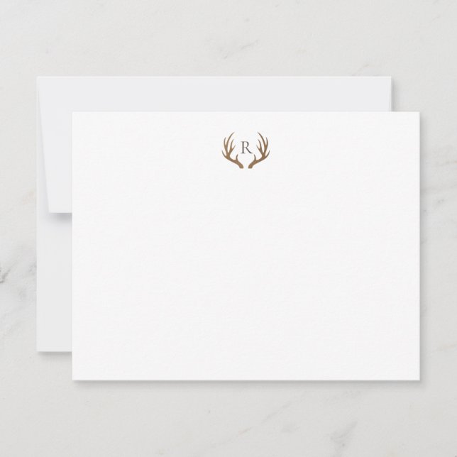 Cartão de Nota de Monotgrama Rustic Antlers (Frente)