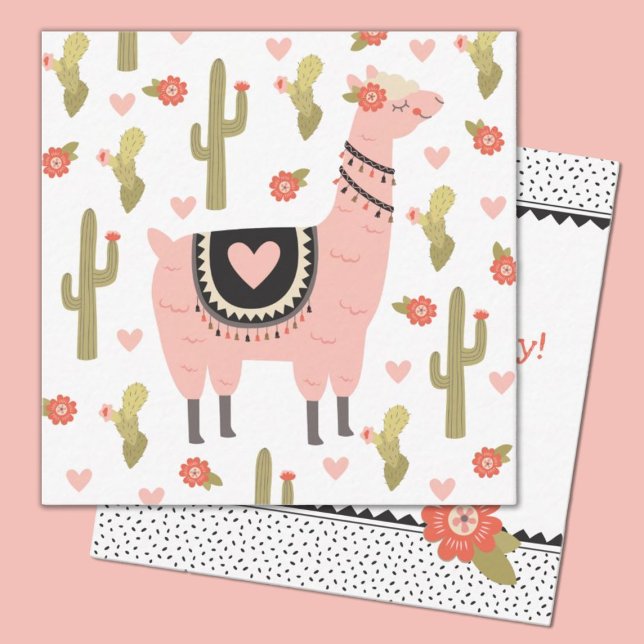 Cartão de Nota de Namorados Llama para Crianças Bo (Cute llama valentine.  Perfect for a kids classroom exchange. personalize it with your kids name.)