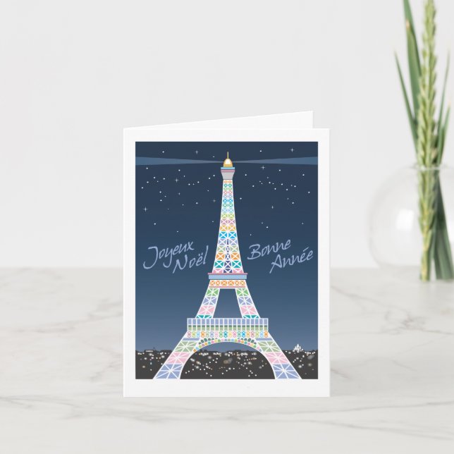 Cartão de nota de Natal da Torre Eiffel (Frente)