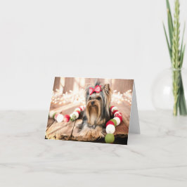 Cartão de Nota de Natal de Yorkshire Terrier Puppy