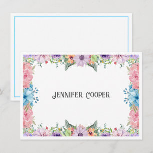 Cartão de Nota de Nome Personalizado de Borda Flor