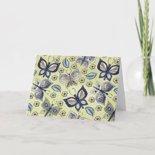 Cartão de Nota de Padrão de Borboleta Azul Whimsic