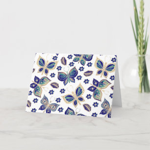 Cartão de Nota de Padrão de Borboleta Azul Whimsic