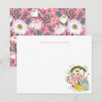 Cartão de Nota de Papel Floral Rosa Cor-de-Chita e