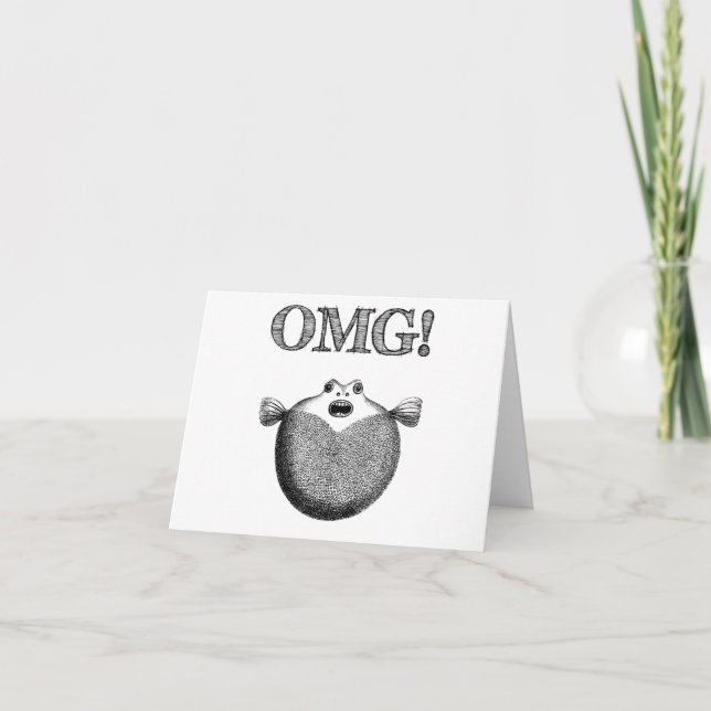 Cartão de Nota de Peixe Ilustrado e Bonito OMG (Frente)