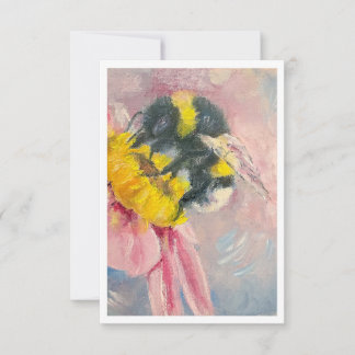 Cartão de Nota de Pintura a Óleo Abelha em Flor Az