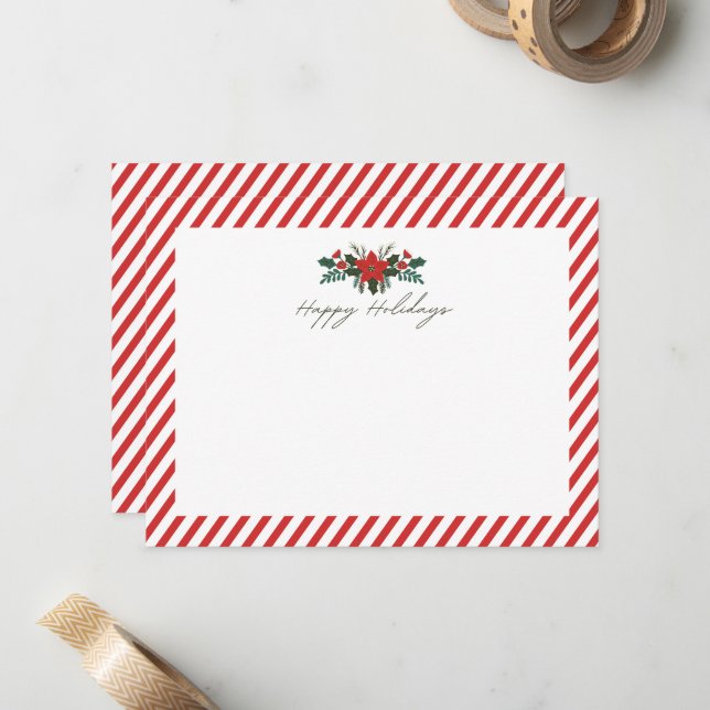 Cartão de Nota de Poinsetta de Feriado (Frente/Verso In Situ)