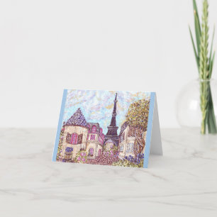 Cartão de nota de Pointilismo inspirado em Paris T
