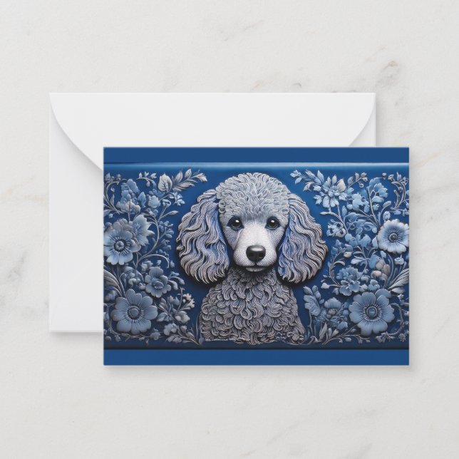 Cartão de Nota de Poodle de Arte Folclada Azul (Frente)