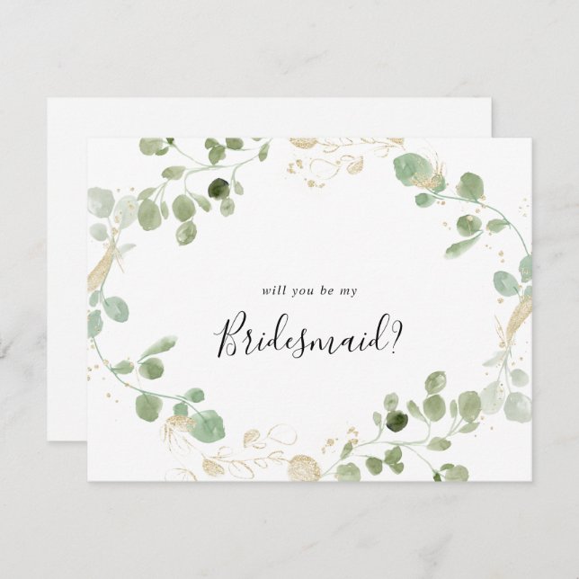 Cartão de Nota de Proposta Eucalyptus Bridesmaid D (Frente/Verso)